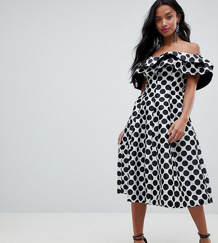 Asos Design Petite Exclusive Spot Ruffle Bandeau Prom Dress - Black