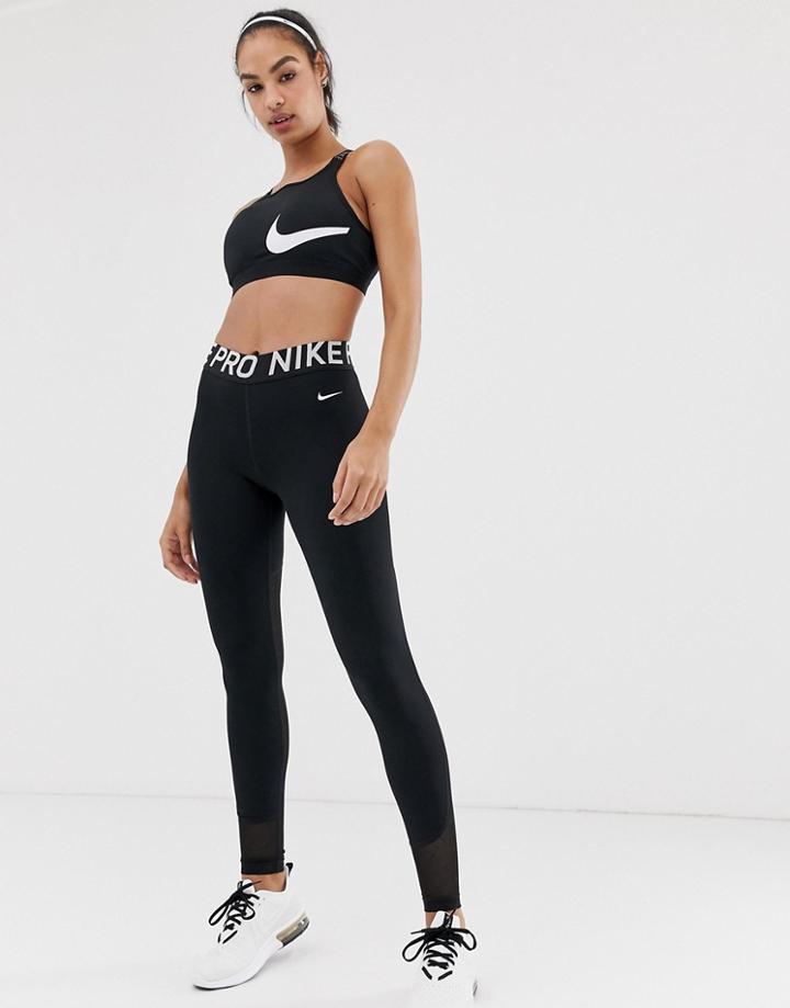 Nike Pro Training Leggings Mesh Mini Swoosh In Black