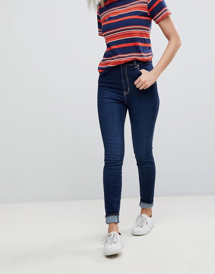 Rolla's Eastcoast High Rise Skinny Jean With Contrast Stitching-blue