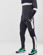 Asos Design Two-piece Tapered Sweatpants With Side Stripe And Woven Cargo Pocket In Charcoal - Gray
