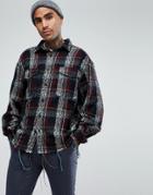 Mennace Oversized Shirt In Check With Raw Hem - Black