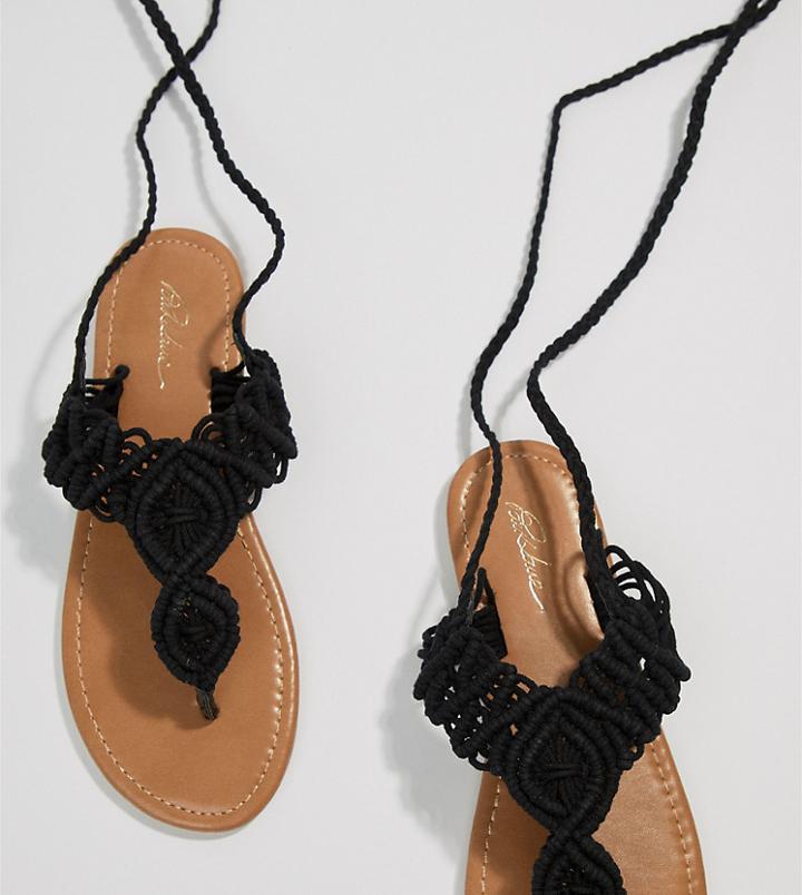 Parklane Crochet Tie Leg Sandals - Black