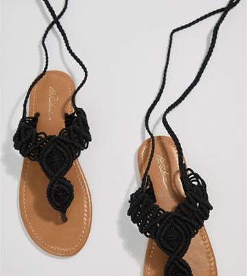 Parklane Crochet Tie Leg Sandals - Black