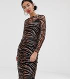 New Look Midi Dress With Mesh In Tiger Print-black