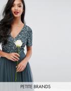 Maya Petite Cap Sleeve Mini Dress In Tonal Delicate Sequin With Tulle Skirt - Blue