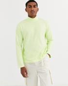 Asos White Loose Fit Long Sleeve Neon T-shirt With Turtleneck-green