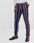 Lockstock Skinny Suit Pants In Bold Stripe-navy