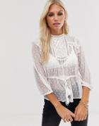 Vero Moda Sheer Lace Detail High Neck Top-white