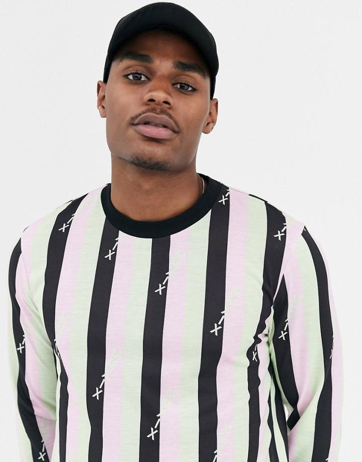 Asos Design Long Sleeve Stripe T-shirt With All Over Roman Numerals