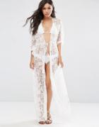 Asos Mesh Burn Out Maxi Beach Caftan - White