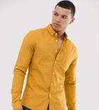 Asos Design Tall Skinny Casual Oxford Shirt In Mustard-yellow