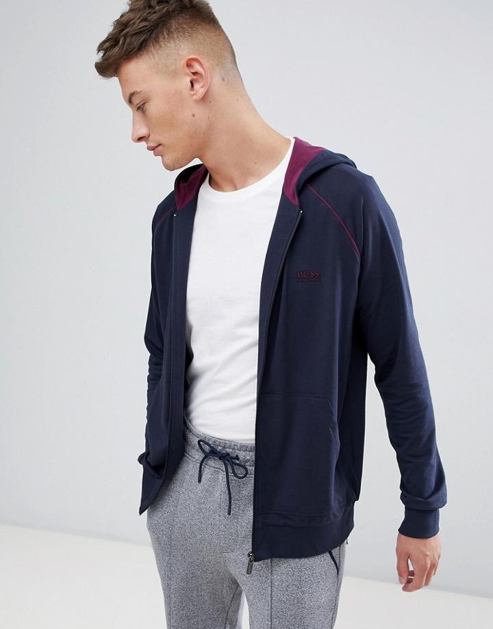 Boss Bodywear Zip Through Jacket With Hood - Navy