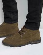Asos Chukka Boots In Khaki Suede With Camo Sole - Green
