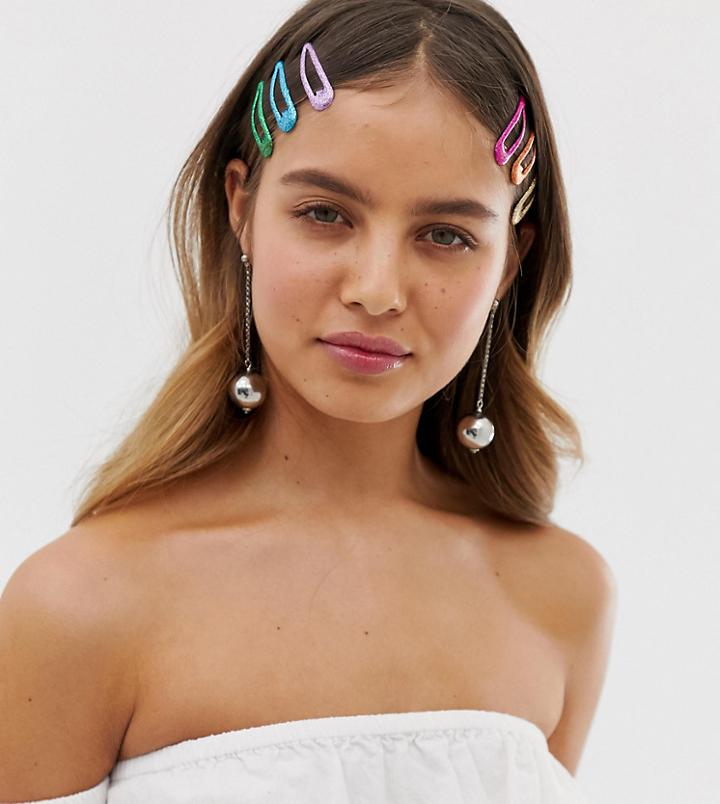 Designb London Rainbow Glitter Hair Clips 10 Pack - Multi