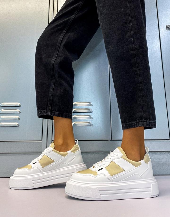 Topshop Cameo Chunky Lace Up Sneakers In Natural-neutral