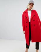 Pull & Bear Single Breasted Smart Coat In Red - Red