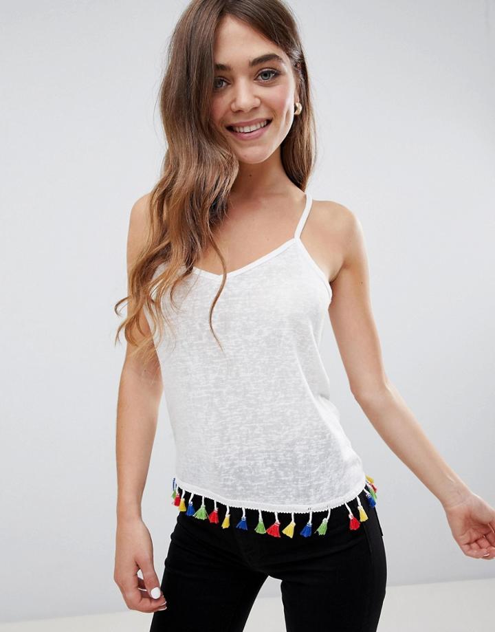 Brave Soul Jessie Cami Top With Tassle Trim - Cream