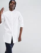 Asos Regular Fit Super Longline Shirt In White With Grandad Collar - White