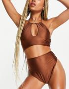 Asos Design Mix And Match Slinky High Waist Bikini Bottom In Brown