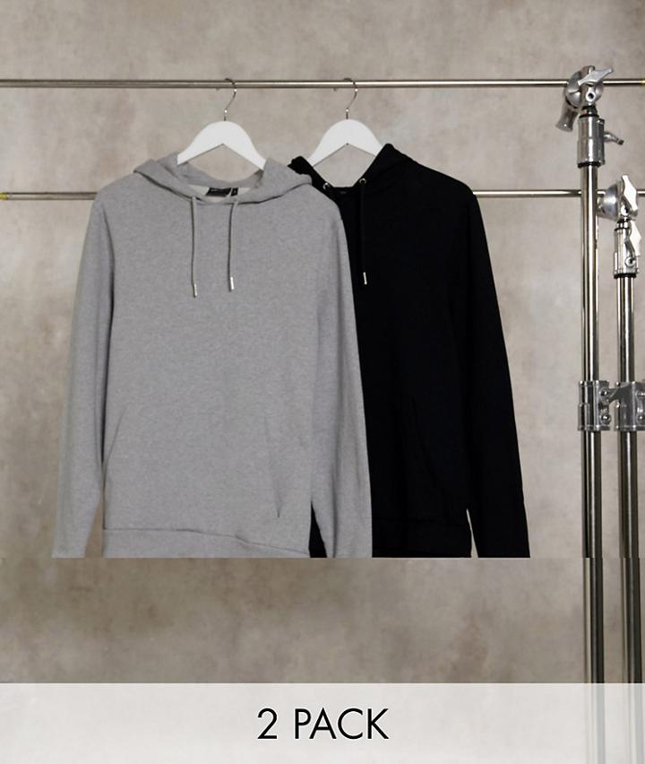 Asos Design Organic Hoodie 2-pack In Black/gray Marl-multi