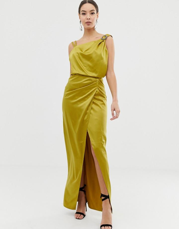 Lipsy Satin Drape Dress With Embellishment-green