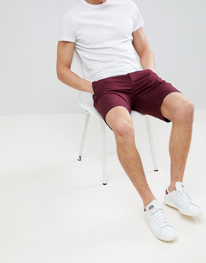 Asos Design Slim Chino Shorts In Burgundy - Red