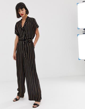 Selected Stripe Jumpsuit-black