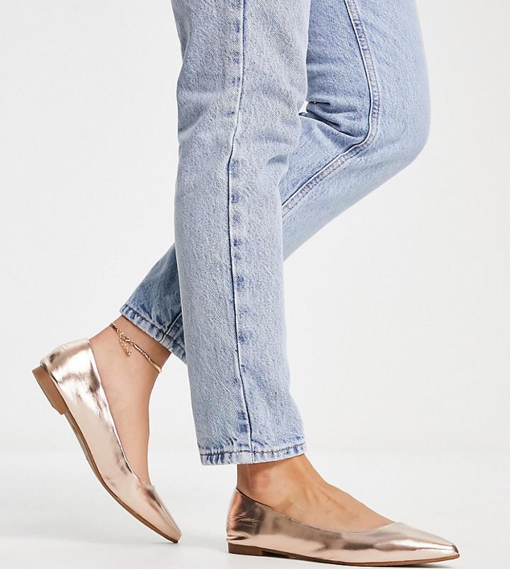 Truffle Collection Wide Fit Pointed Ballet Flat In Rose Gold