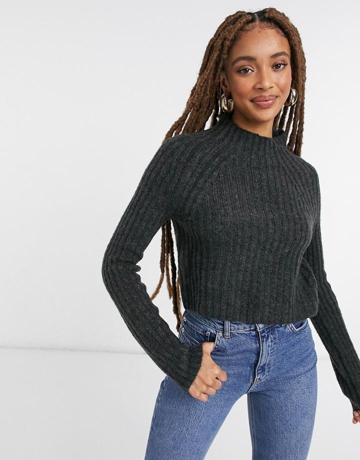 Monki Celine Knitted Ribbed Sweater In Gray Melange-grey