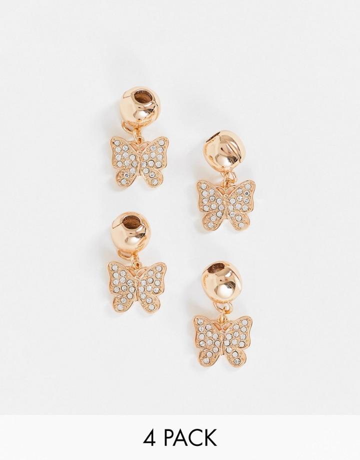 Asos Design Pack Of 4 Hair Beads In Butterfly Design In Gold Tone