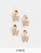 Asos Design Pack Of 4 Hair Beads In Butterfly Design In Gold Tone
