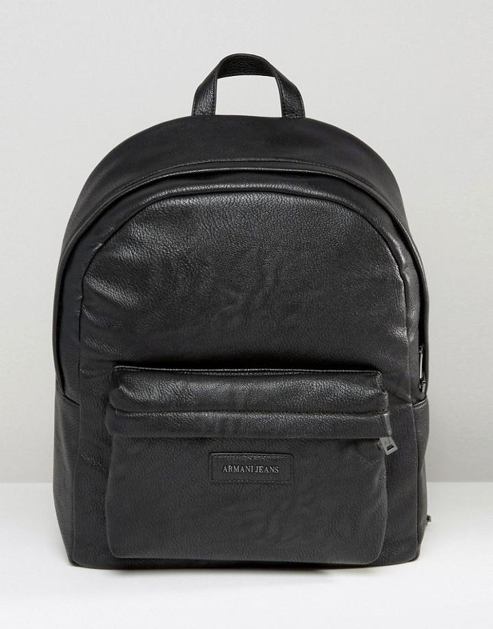 Armani Jeans Backpack Bag In Faux Leather - Black