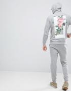 Asos Tracksuit Skinny Jogger/ Hoodie With Floral Print - Gray