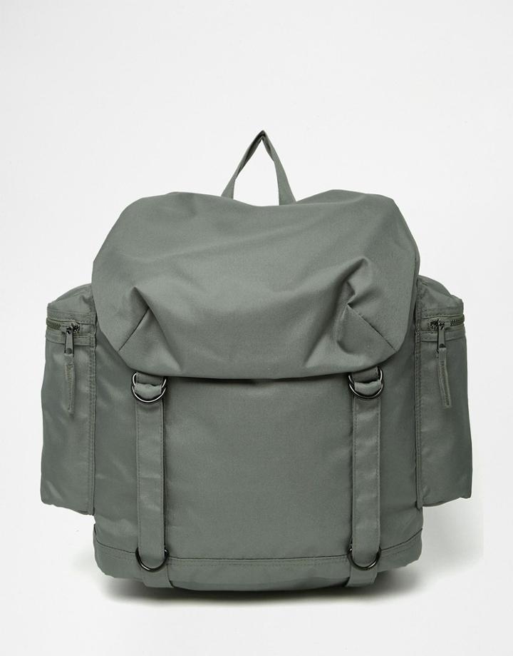 Asos Commander Backpack In Khaki Nylon - Khaki