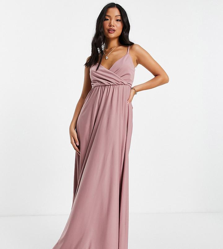 Asos Design Petite Cami Plunge Tie Back Maxi Dress In Rose-pink