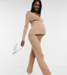 New Look Maternity Set Knit Wide Leg Pants In Camel-brown
