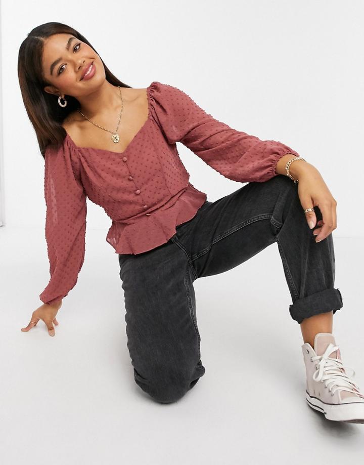 New Look Textured Square Neck Blouse In Orange