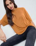 Asos Design Relaxed T-shirt With Knot Side - Brown