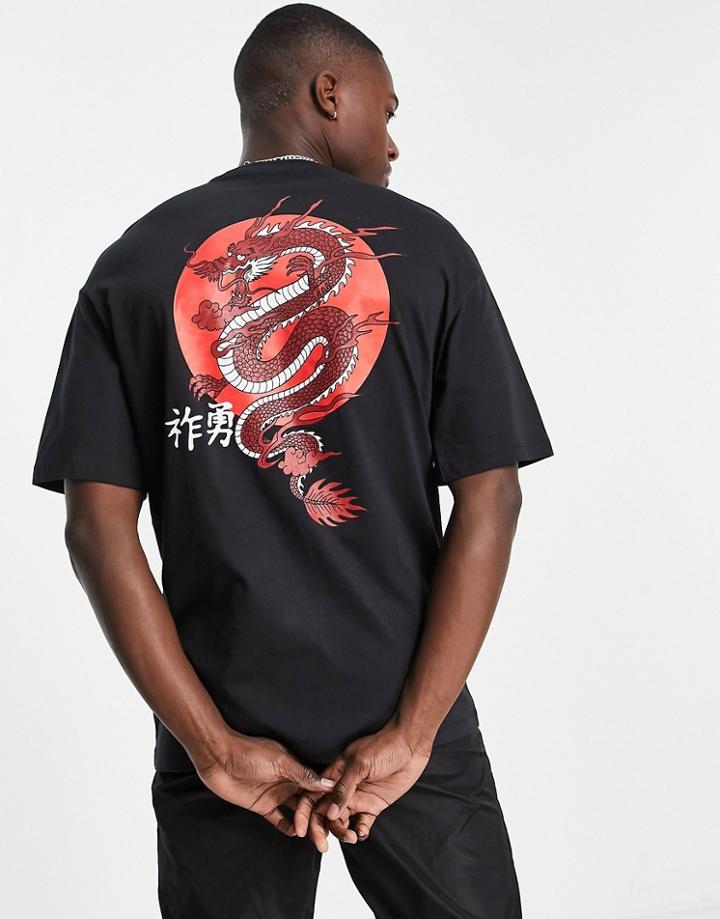 Selected Homme Oversized T-shirt With Dragon Back Print In Black