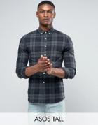 Asos Tall Skinny Check Shirt In Navy - Black