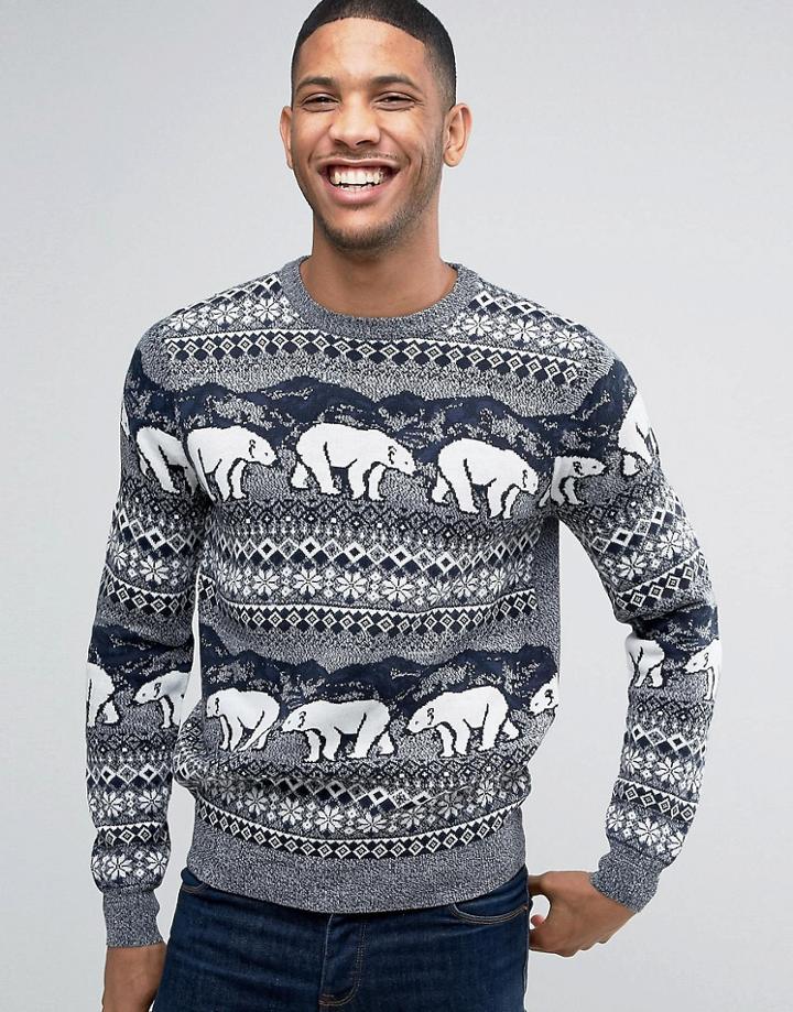 Threadbare Roaming Bear Holidays Sweater - Navy