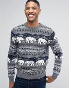 Threadbare Roaming Bear Holidays Sweater - Navy