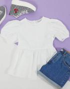 Asos Design Puff Sleeve Smock Cotton Tee In Ivory-white