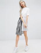 Stylenanda Half And Half Deconstructed Skirt In Stripe - Black