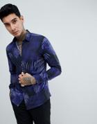 Twisted Tailor Skinny Long Sleeve Shirt In Black Palm Print - Black
