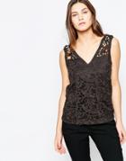 Vila Lace Cut Out Top - Black