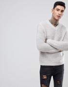 Asos Heavyweight Knitted V Neck Sweater In Gray - Gray