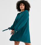 Asos Design Curve Mini High Neck Swing Dress With Tie Sleeves-green
