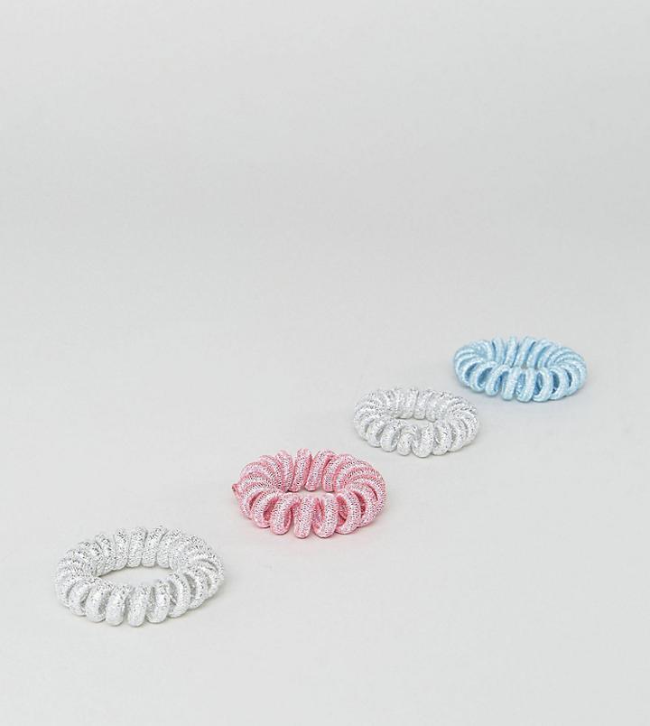 Asos Pack Of 4 Metallic Fabric Coil Hair Ties - Multi