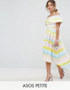 Asos Petite Bright Stripe Deep Fold Debutante Dress - Multi
